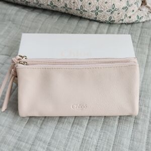 Chloé Pale Pink Leather Triple Zip Cosmetic Pouch